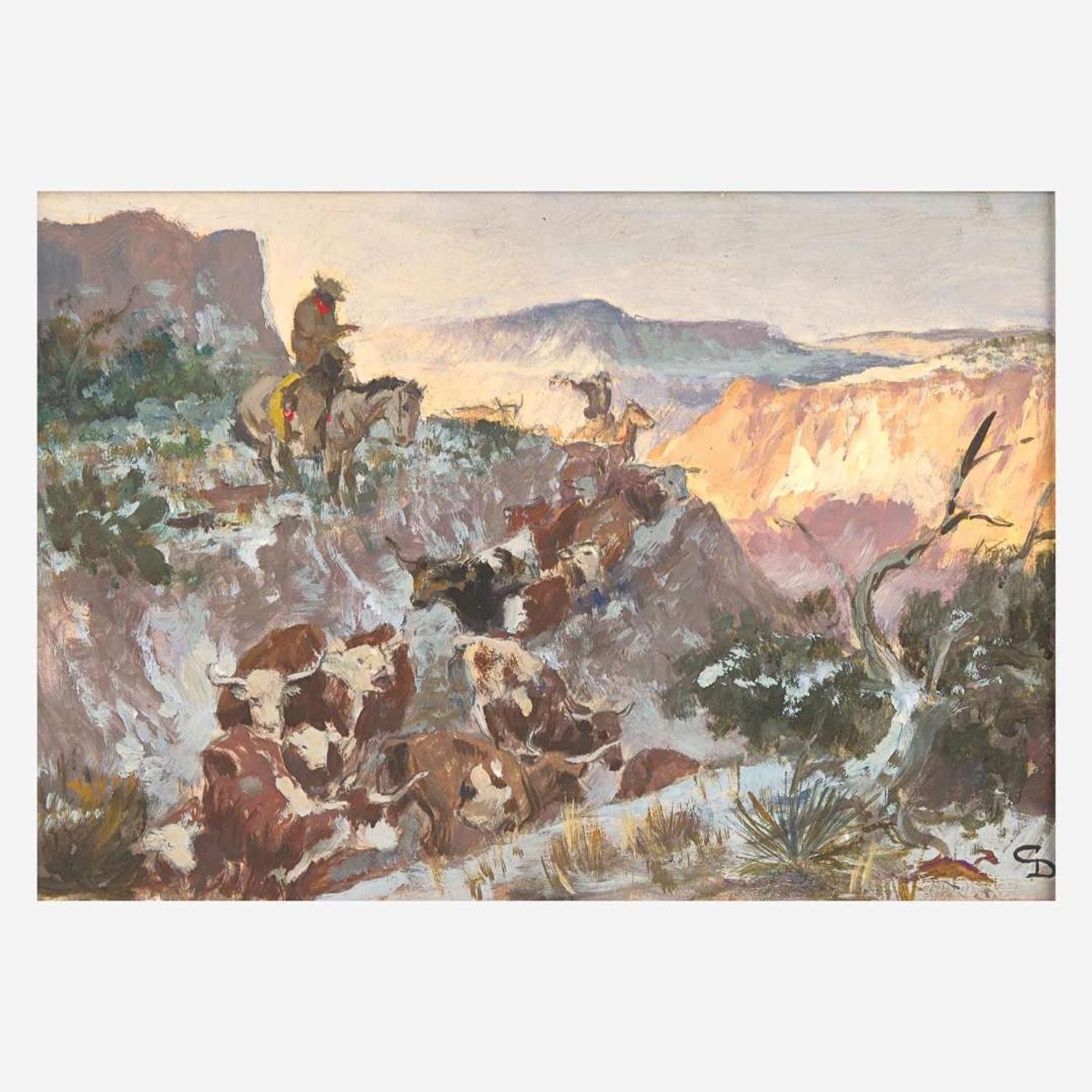 Charlie Dye (American, 1906-1972) Driving the Herd