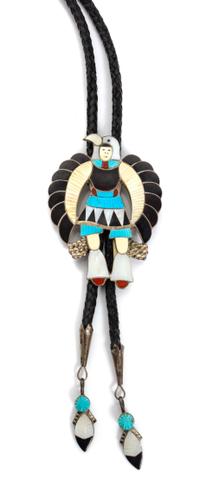 A Zuni Inlay Bolo, Marcel Booque Height 3 1/4 x width 2 1/4 inches.