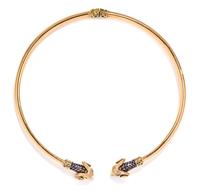 A 14 Karat Yellow Gold and Enamel Ram's Head Torque Collar Necklace, 21.50 dwts.