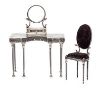 A Silvered Metal Dressing Suite Dressing table height 2 5/8 x width 3 5/8 x depth 1 5/8 inches. — Vladimir Matusvsky, 1999