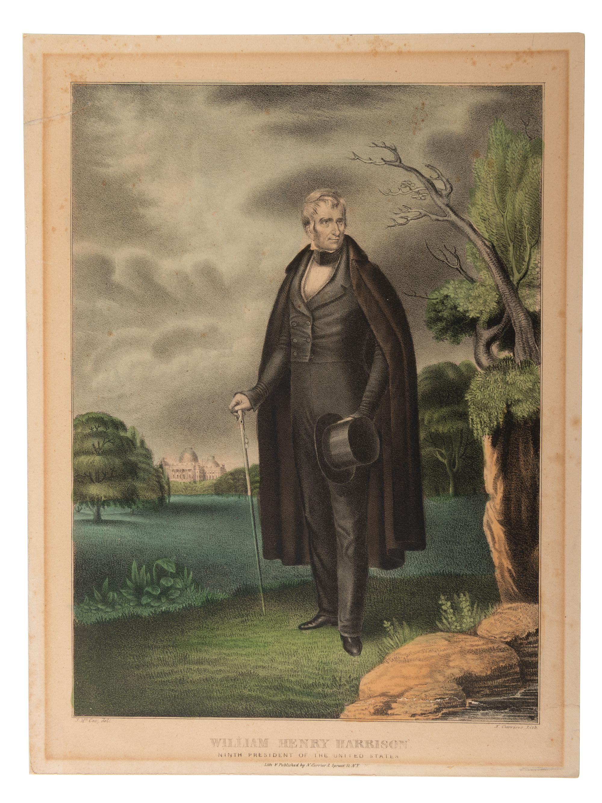 [HARRISON, William Henry]. Lithograph, sheet music, and other ephemera related to William Henry Harrison and the Whig party, comprising: