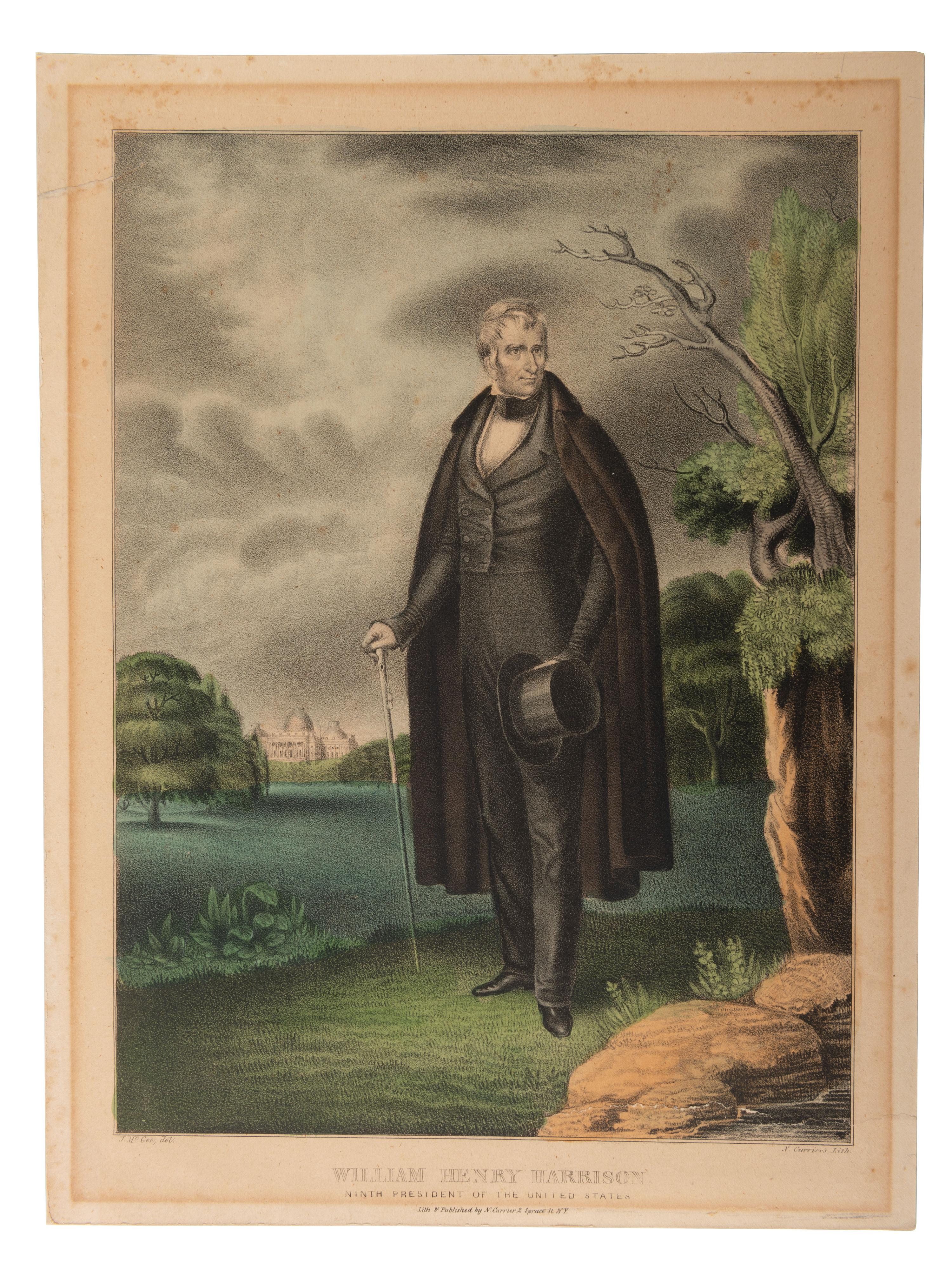 [HARRISON, William Henry]. Lithograph, sheet music, and other ephemera related to William Henry Harrison and the Whig party, comprising: