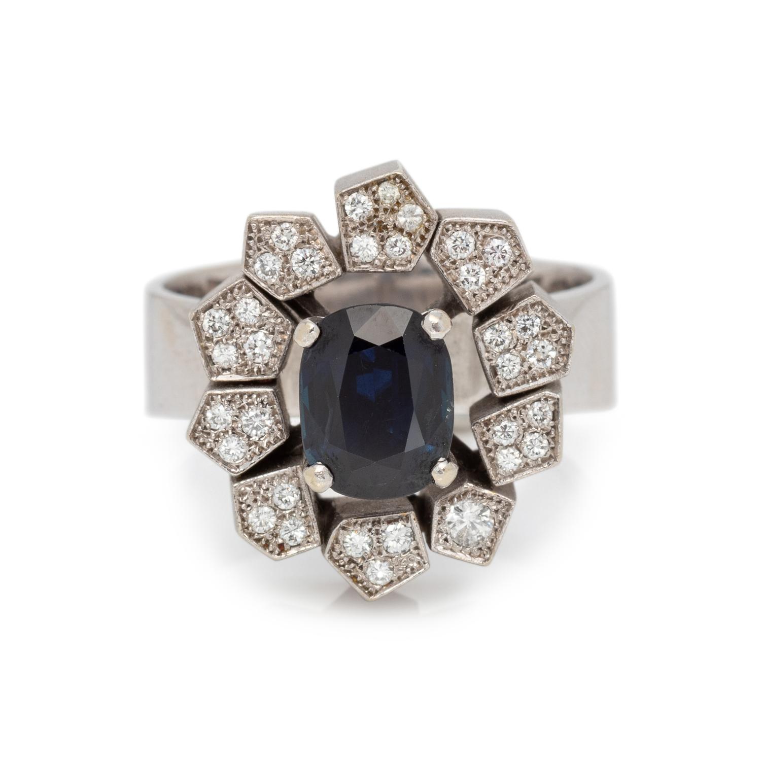 SYNTHETIC SAPPHIRE AND DIAMOND RING