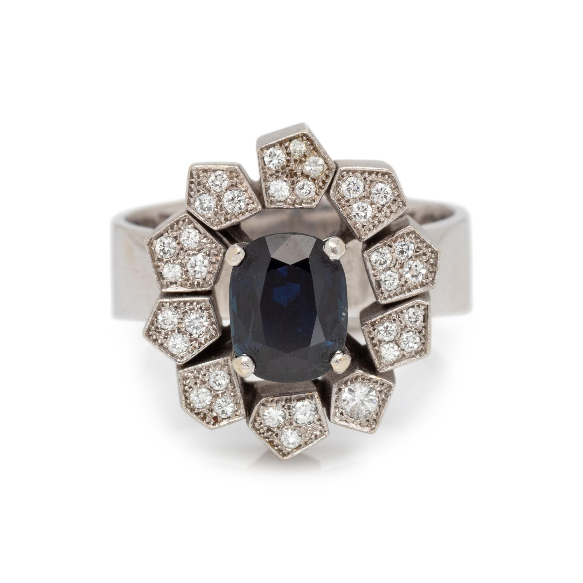 SYNTHETIC SAPPHIRE AND DIAMOND RING