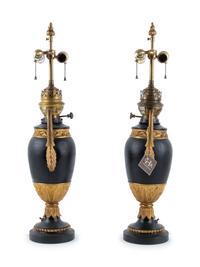 A Pair of Continental Neoclassical Style Urn-Form Electrified Oil Lamps