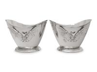 A Pair of Silvered Metal Wine Coolers with Bat Motif