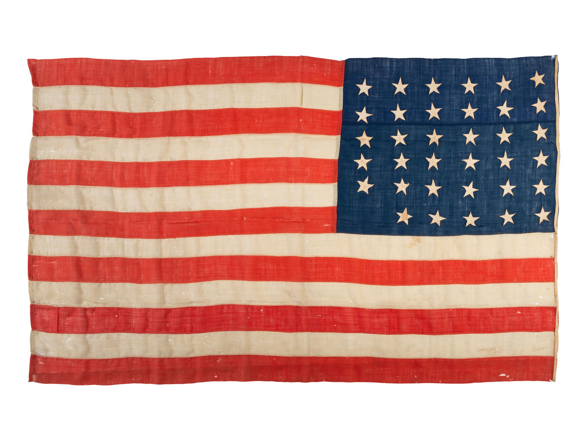 [FLAGS] -- [CIVIL WAR]. Group featuring a 35-star flag and the 1864 pocket diary of Captain Joseph McKnight, Co. E, 110th Ohio Volunteer Infantry, DOW following the Battle of the Wilderness.