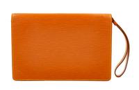 A Louis Vuitton Tan Epi Leather Sellier Dragonne Clutch, 6" H x 10.25" W x 1" D; Wristlet: 6" L.
