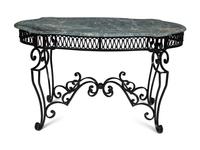 A Wrought Iron Marble-Top Side Table