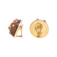 TRIANON, WOOD, CORAL AND DIAMOND CLIP EARRINGS