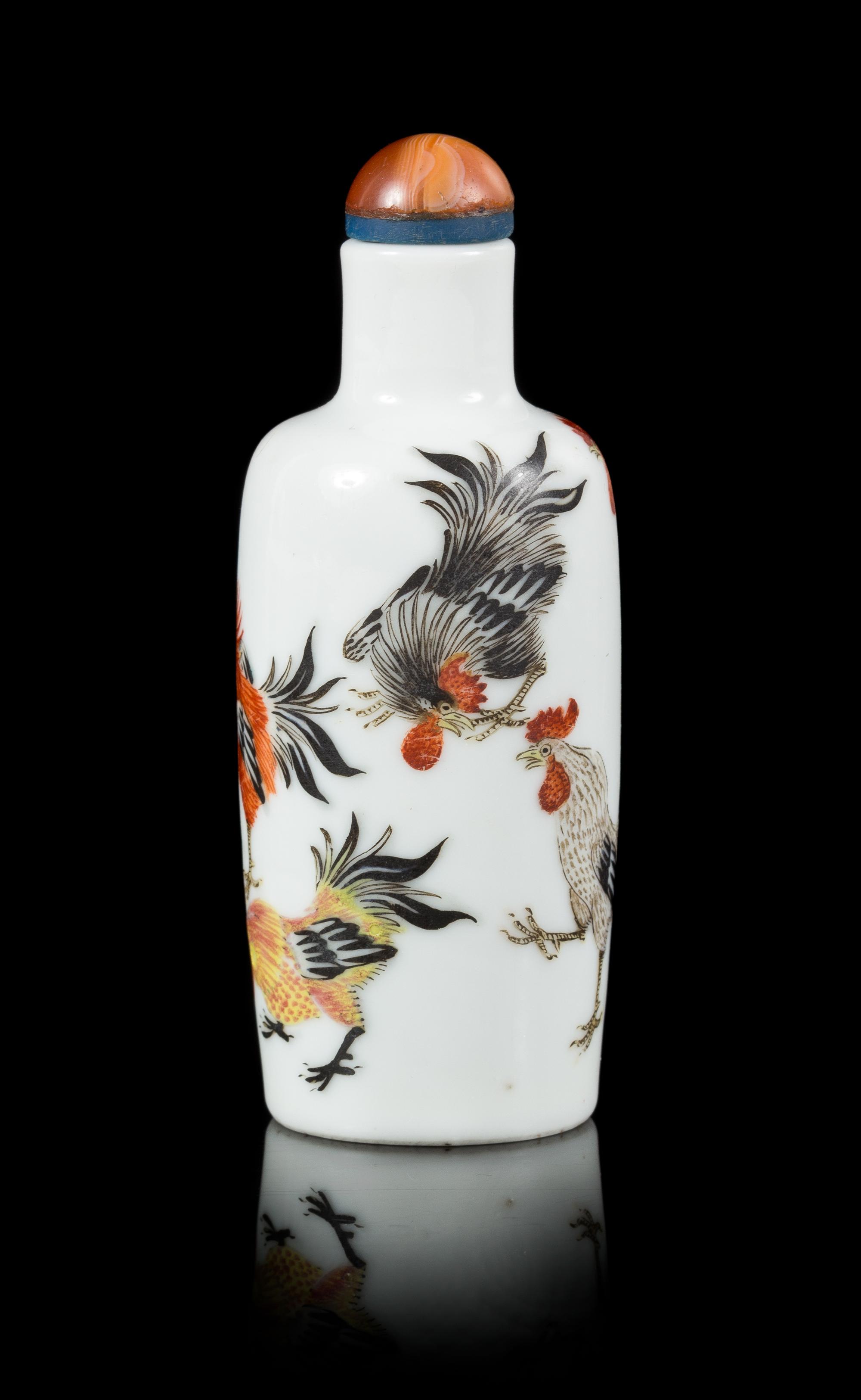 A Polychrome Enameled Porcelain Snuff Bottle Height 3 inches