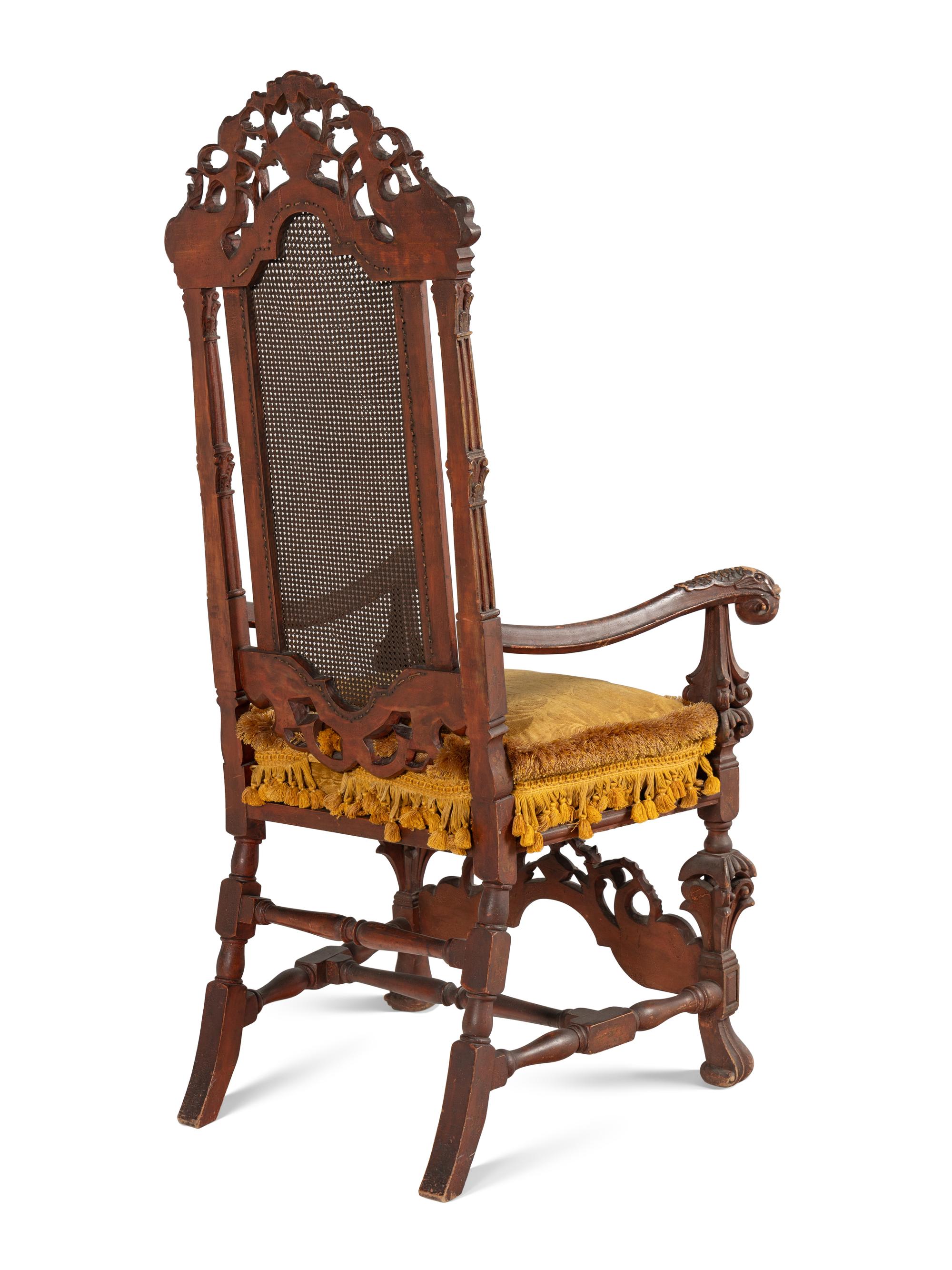 A Pair of William and Mary Style Painted and Parcel Gilt Armchairs
