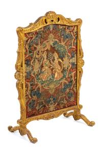 A Louis XV Style Needlepoint and Petit Point Inset Giltwood Screen Height 43 3/8 x width 30 1/2 inches. — 19TH CENTURY