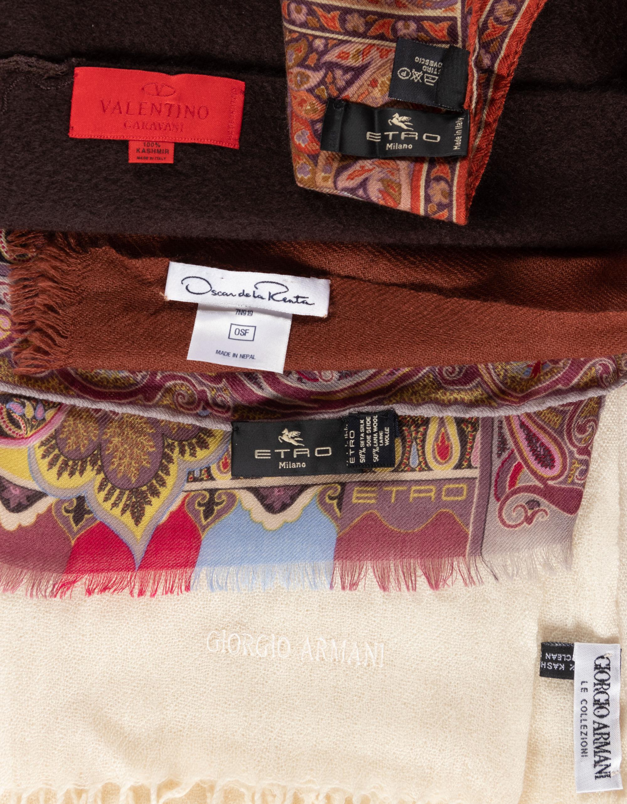 Five Designer Scarves: One Giorgio Armani, One Oscar de la Renta, One Valentino, Two Etro