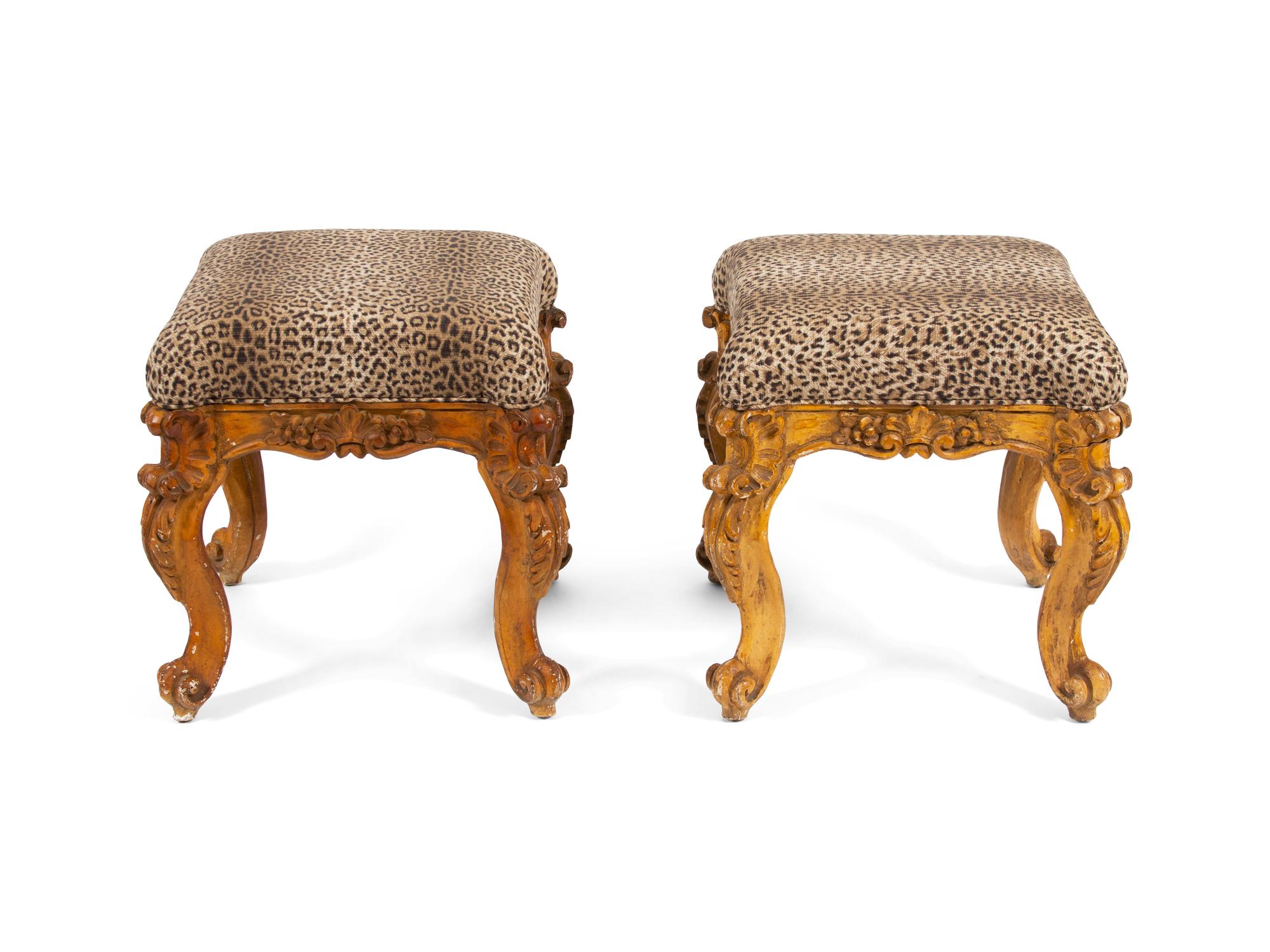 A Pair of Italian Rococo Style Giltwood Stools — MID 19TH CENTURY