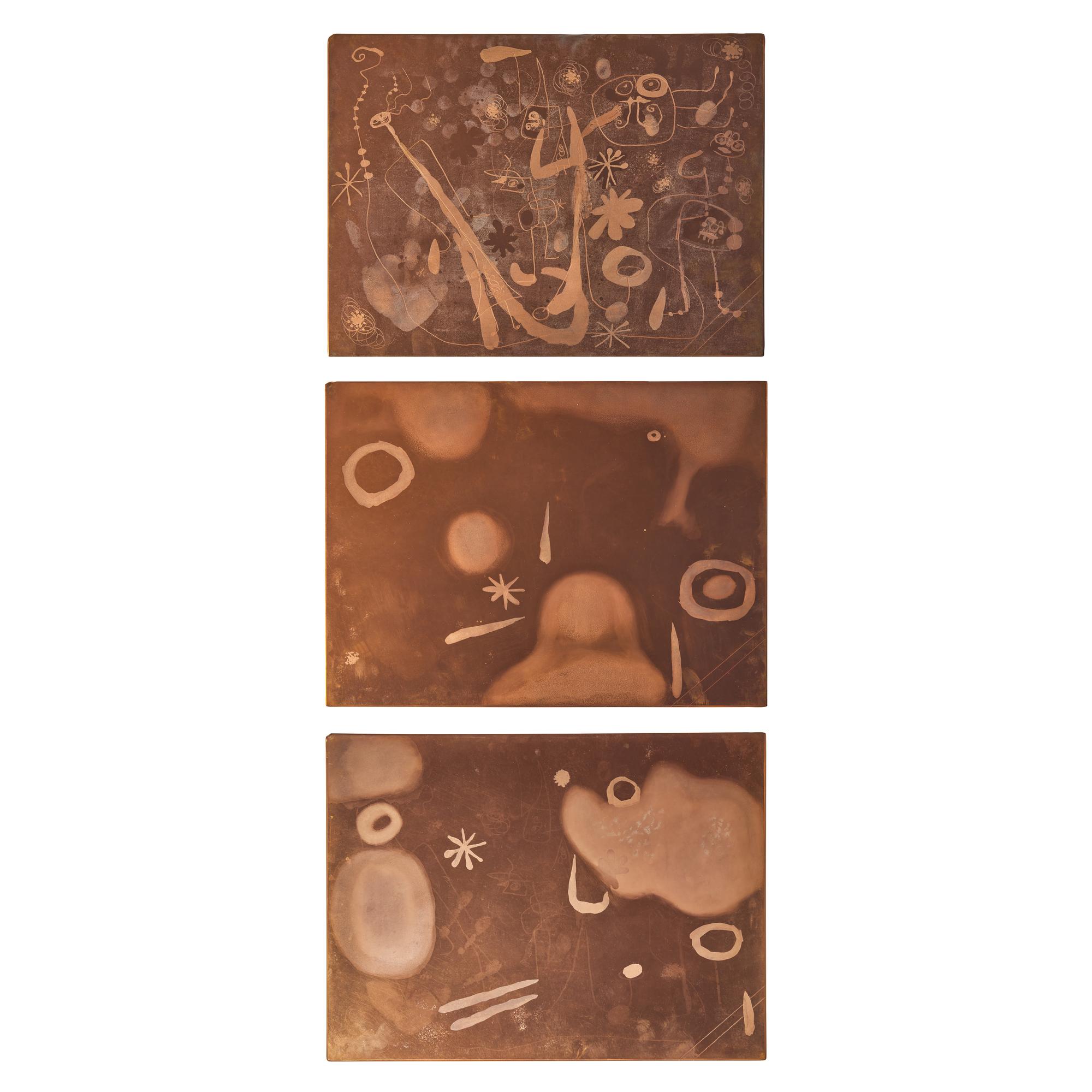 Joan Miró (Spanish, 1893–1983) Three original copper plates for La Main , 1947/1953