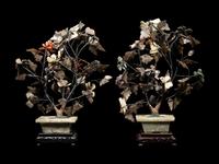 A Pair of Chinese Hardstone and Glass Plants
