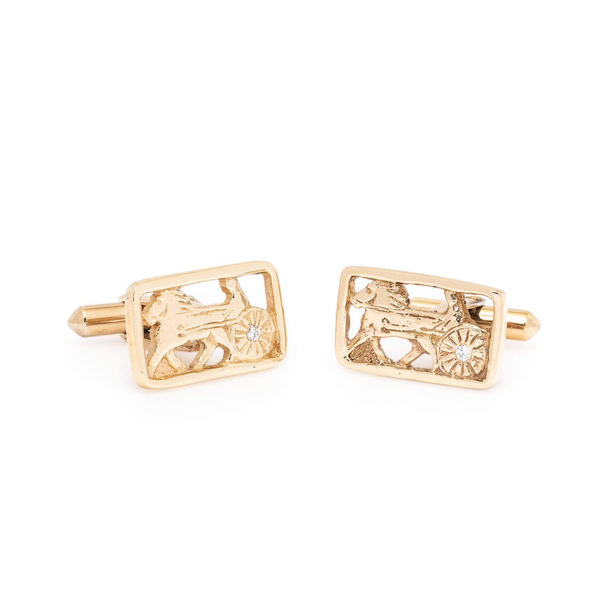 Yellow Gold and Diamond Equestrian Cufflinks
