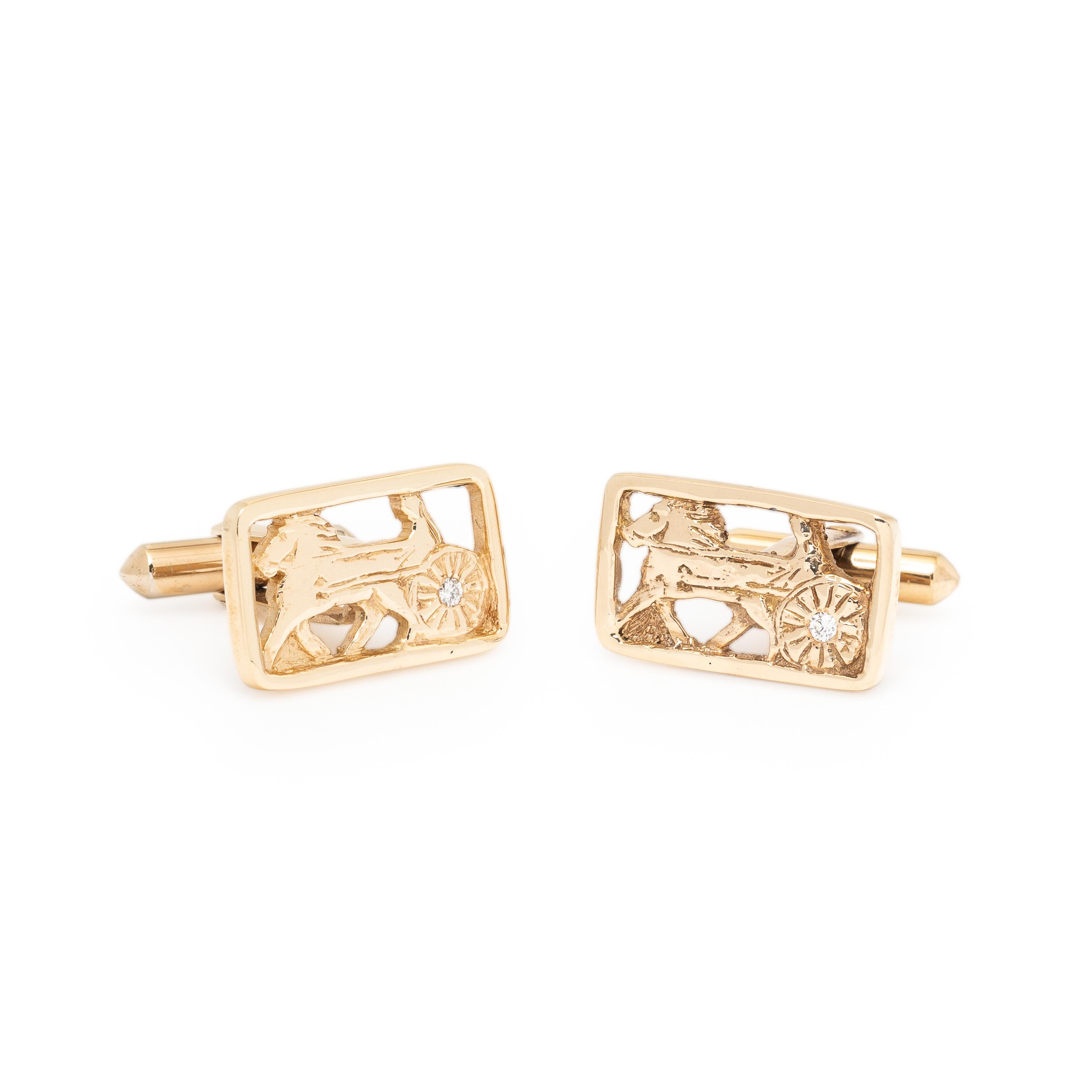 Yellow Gold and Diamond Equestrian Cufflinks