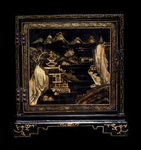 A Chinese Gilt Decorated Black Lacquered Kang Cabinet