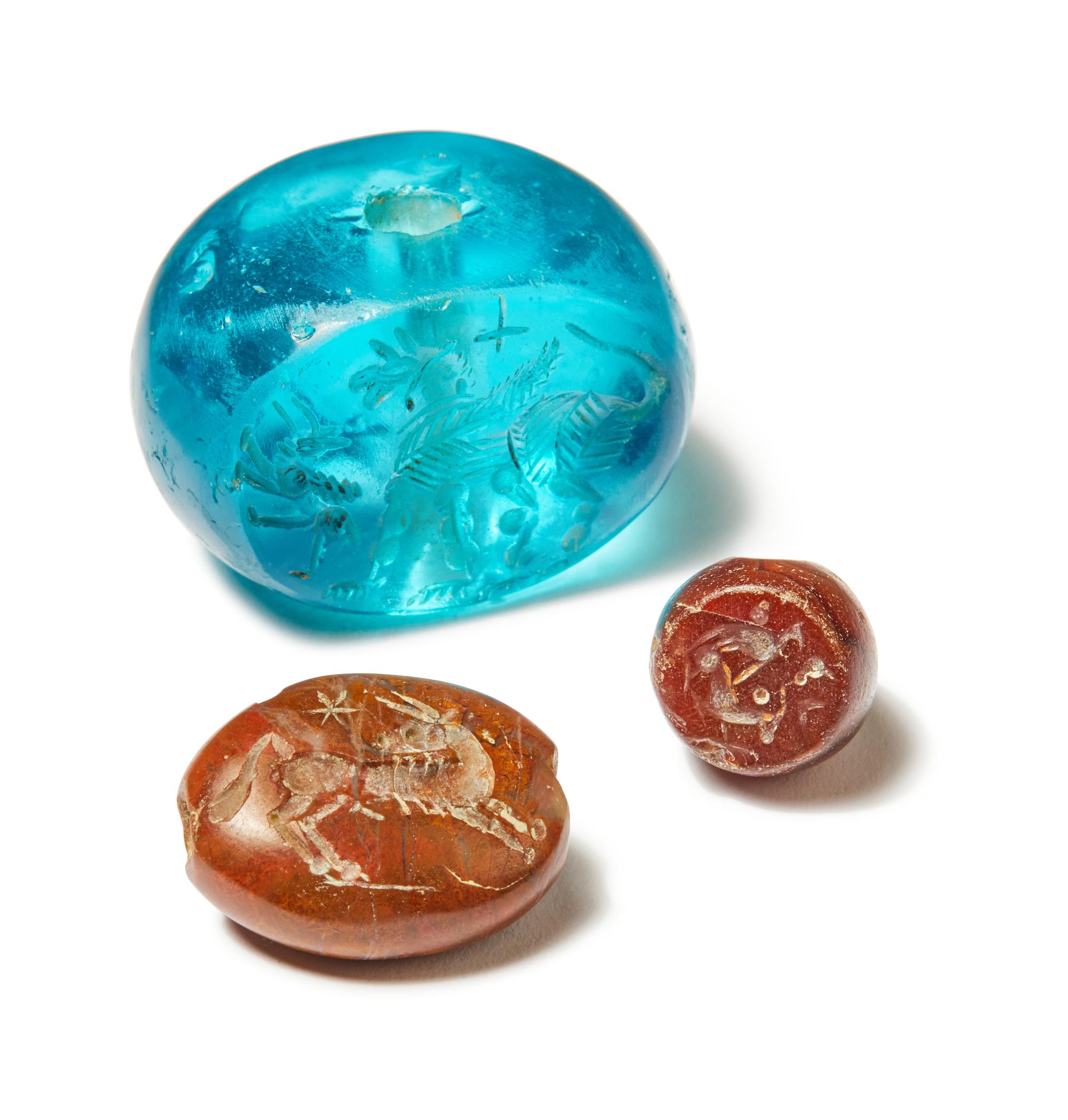 Three Sasanian Stone and Glass Stamp Seals