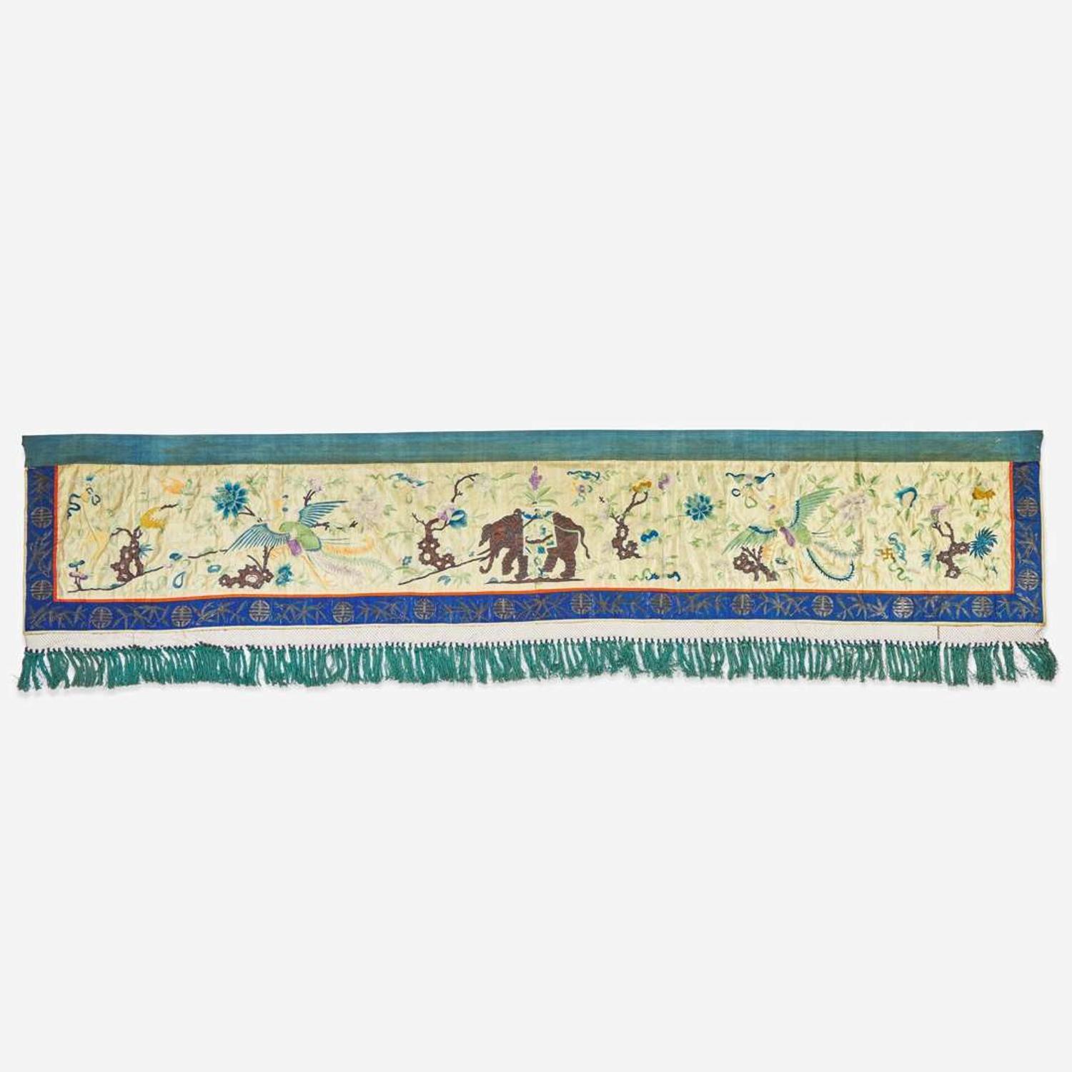 A large Chinese silk needlework valance hanging 絲織大帷幔一件 Possibly late 19th century ????????
