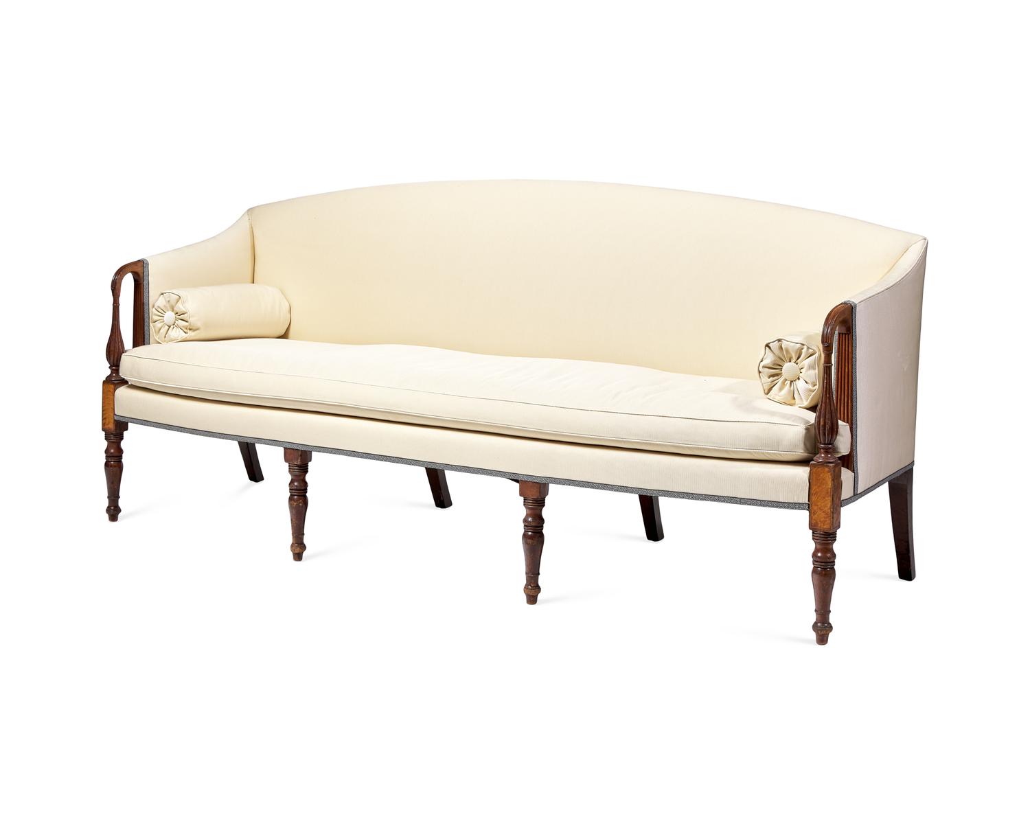 A Federal Inlaid Mahogany And Burl Maple Sofa