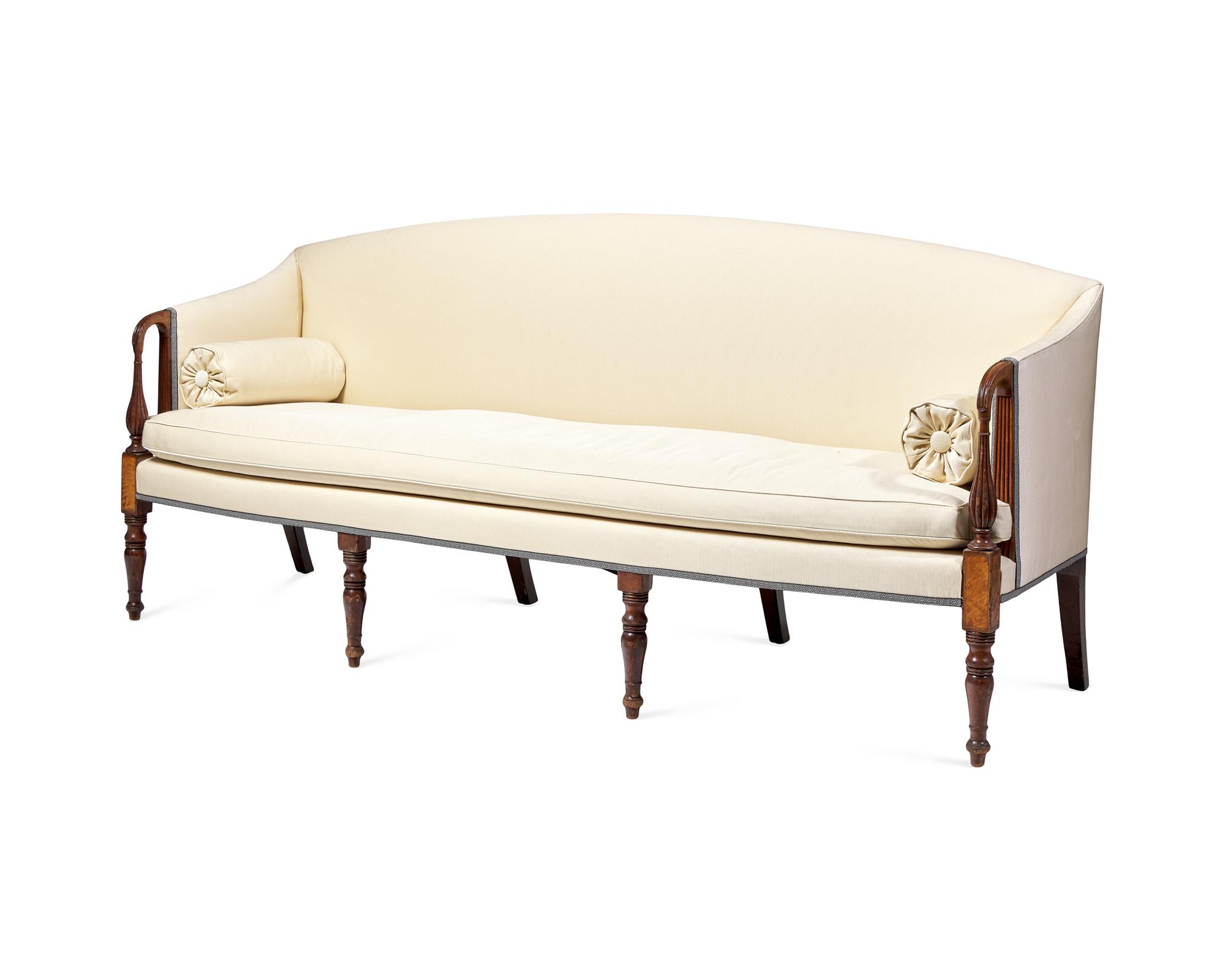 A Federal Inlaid Mahogany And Burl Maple Sofa