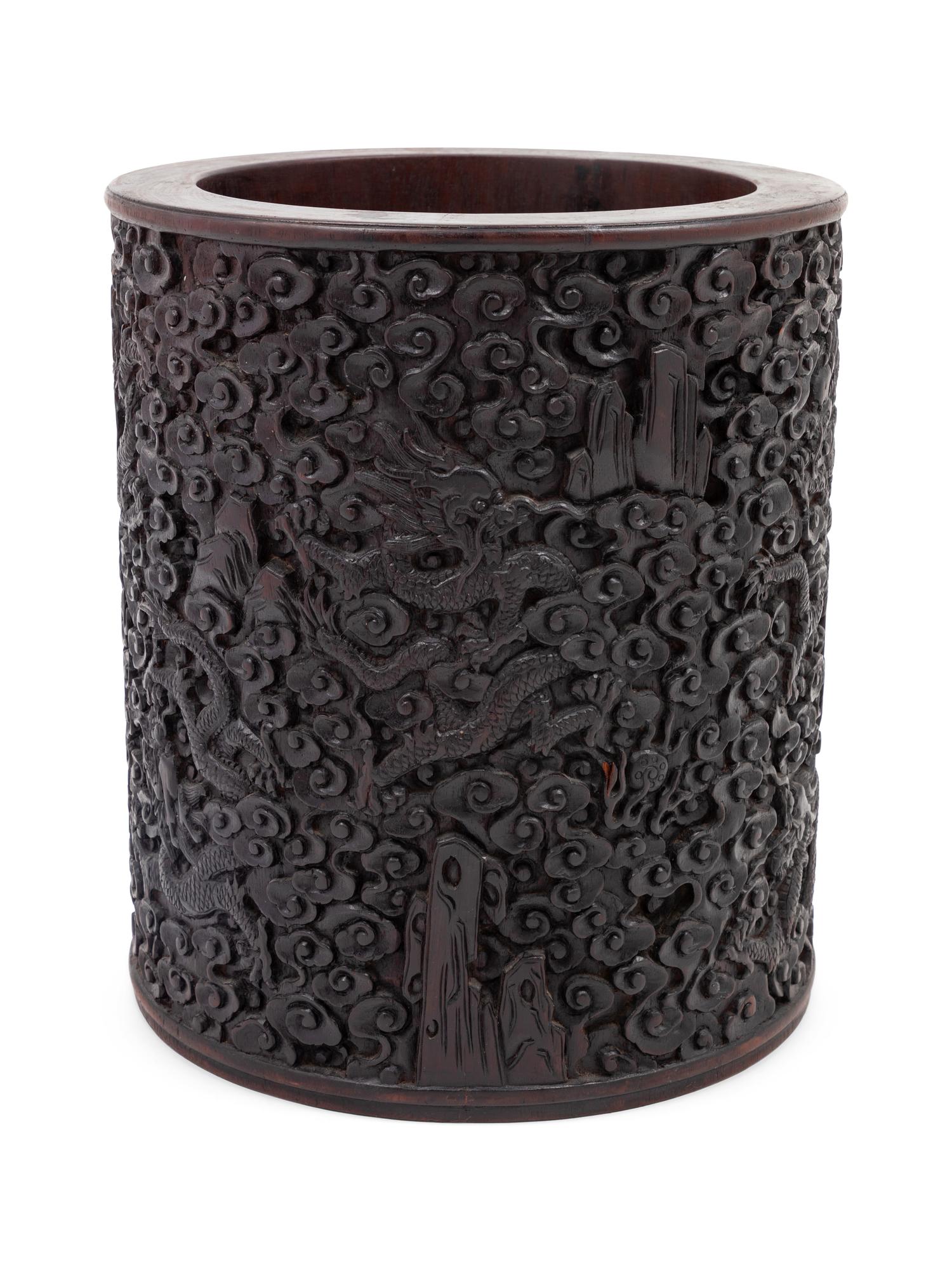 A Chinese Hardwood Scroll Pot