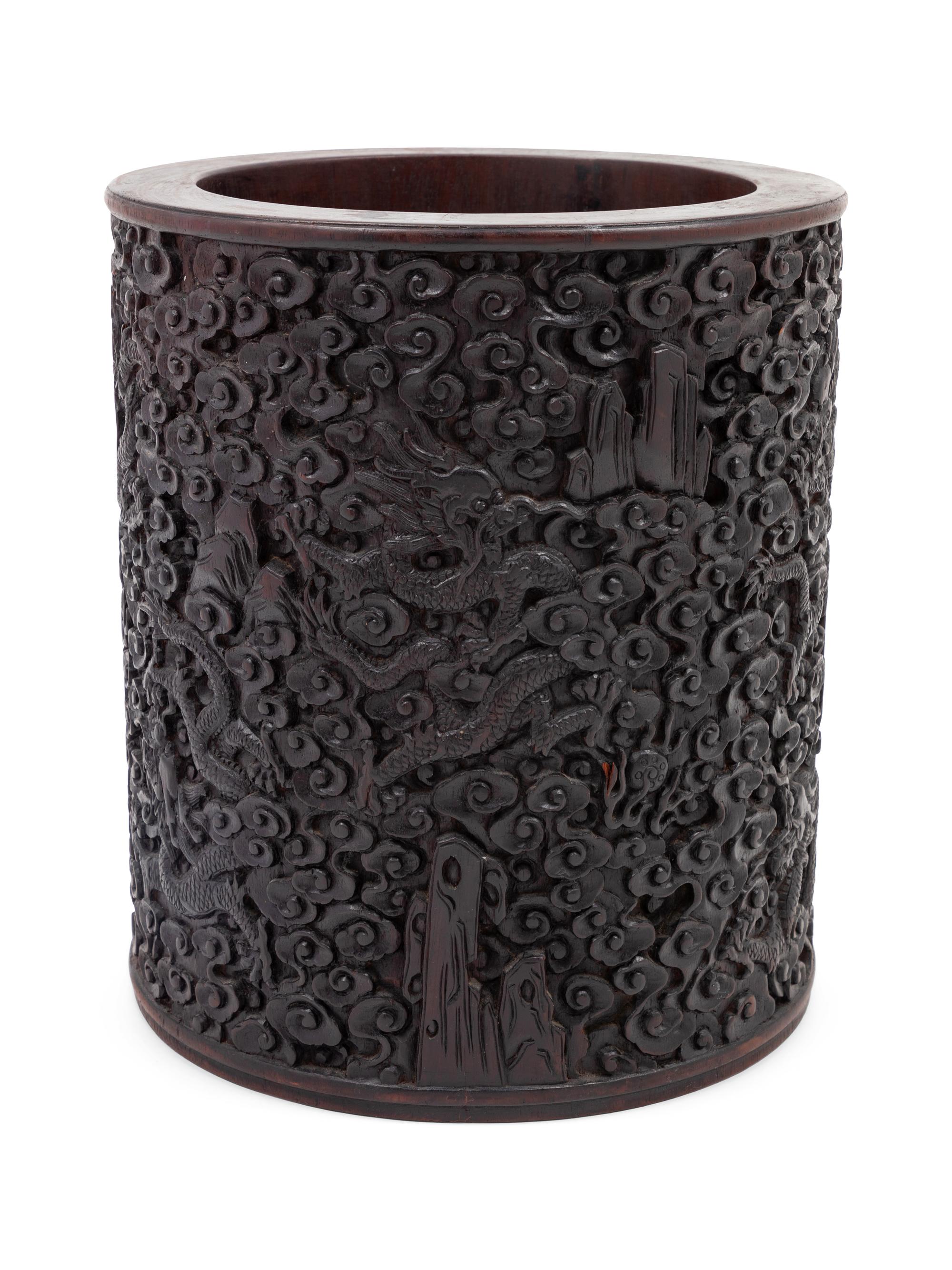 A Chinese Hardwood Scroll Pot