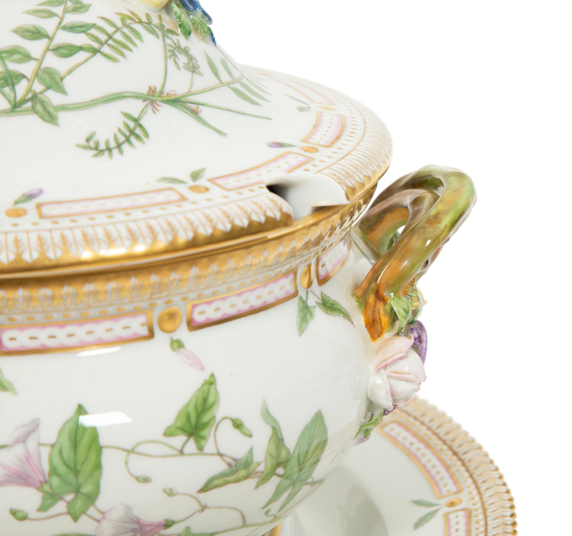 A Royal Copenhagen Flora Danica Porcelain Round Covered Tureen on Stand