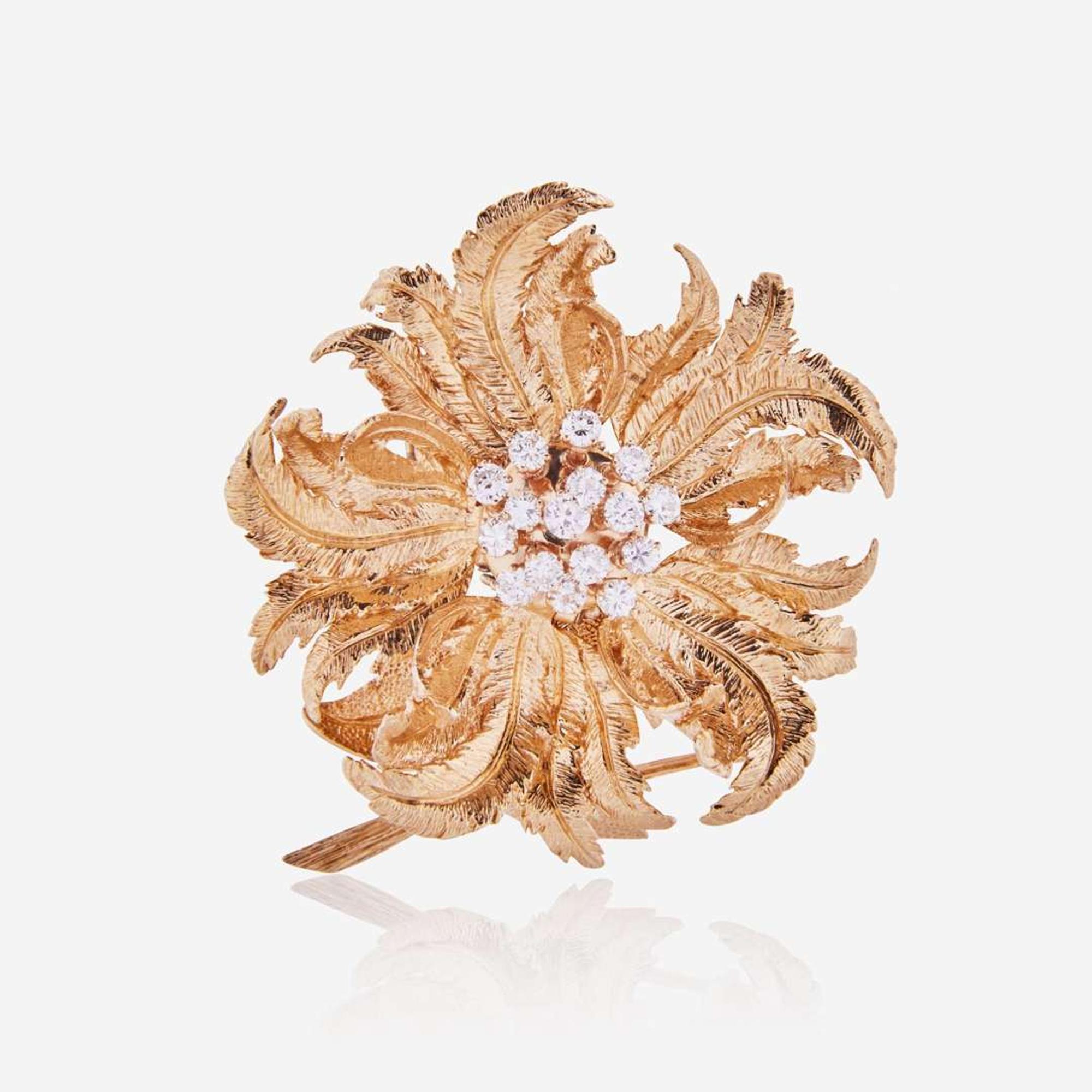 A Robert Altman 14K Yellow Gold and Diamond Brooch