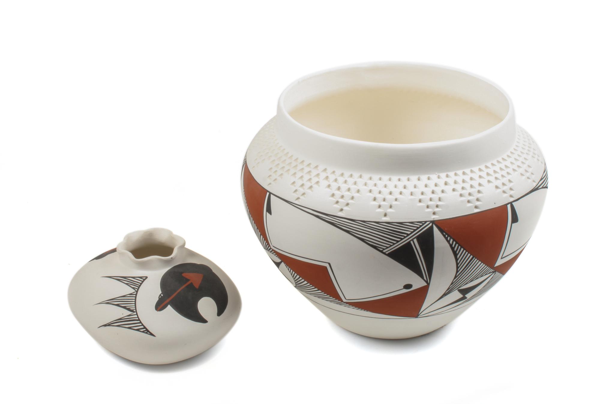 M. Chino (Acoma, 20th Century), Two Pottery Vases Height of largest 8 1/4 x diameter 10 inches