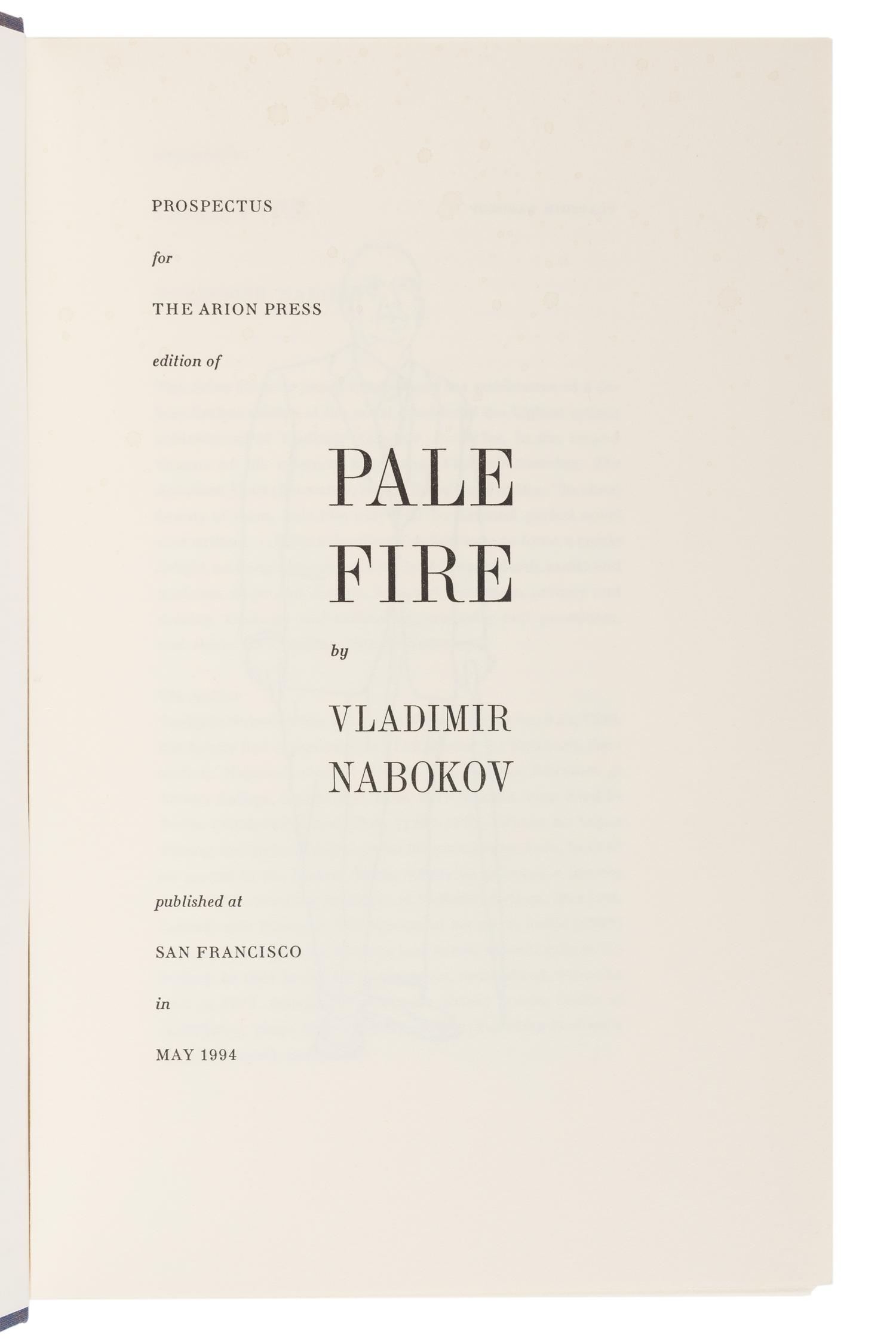 [ARION PRESS]. NABOKOV, Vladimir (1899-1977). Pale Fire . San Francisco: The Arion Press, 1994.
