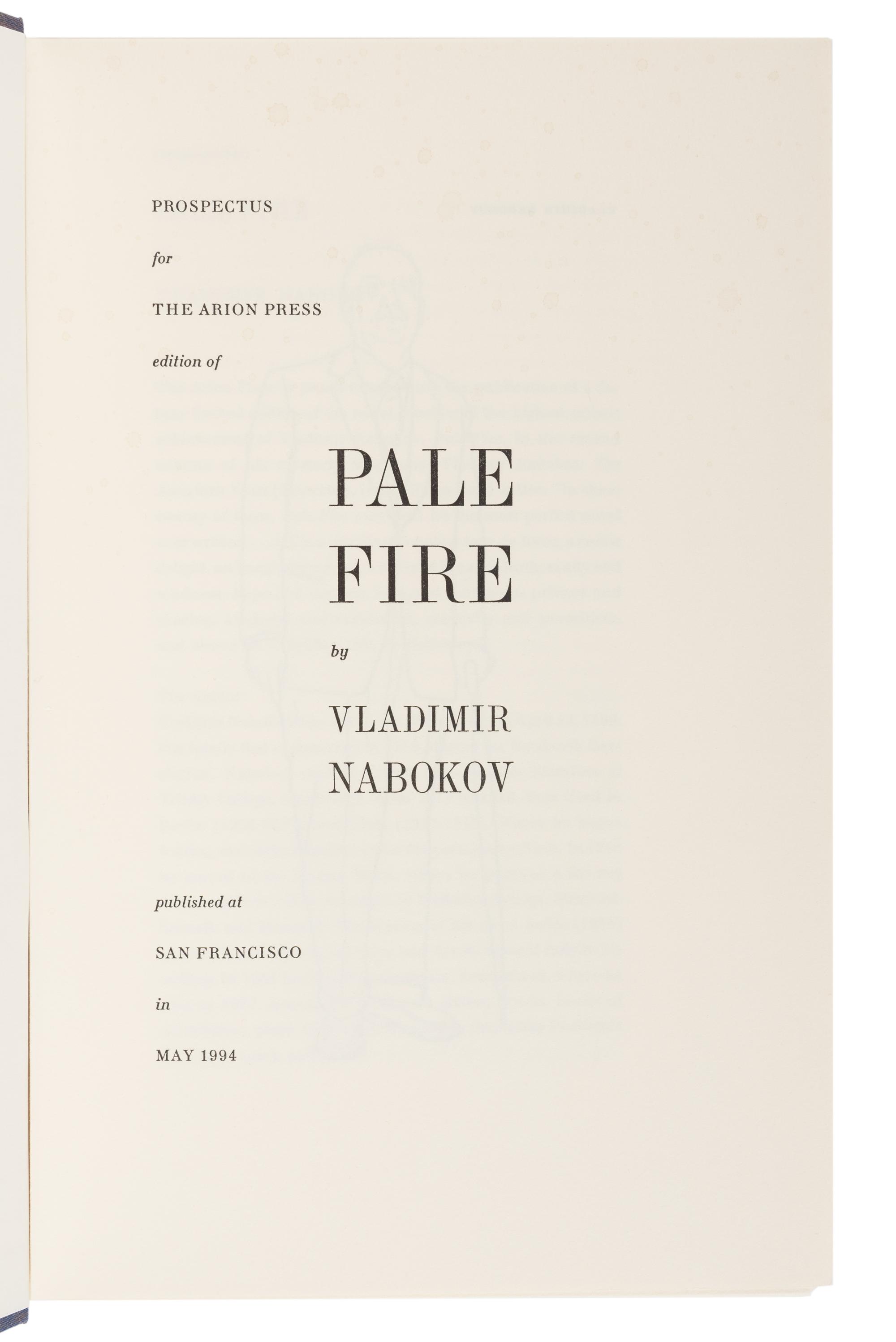 [ARION PRESS]. NABOKOV, Vladimir (1899-1977). Pale Fire . San Francisco: The Arion Press, 1994.