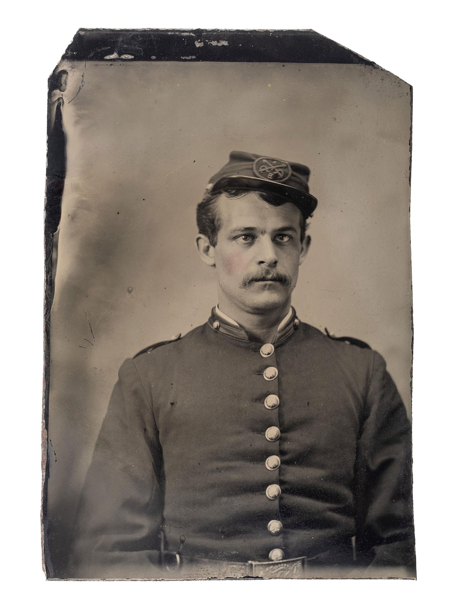 [EARLY PHOTOGRAPHY - PORTRAITURE]. A group of 21 assorted daguerreotypes, ambrotypes, tintypes, and CDVs of men, women, and children, with Kenosha, WI album with tintypes, CDVs, and cabinet cards.