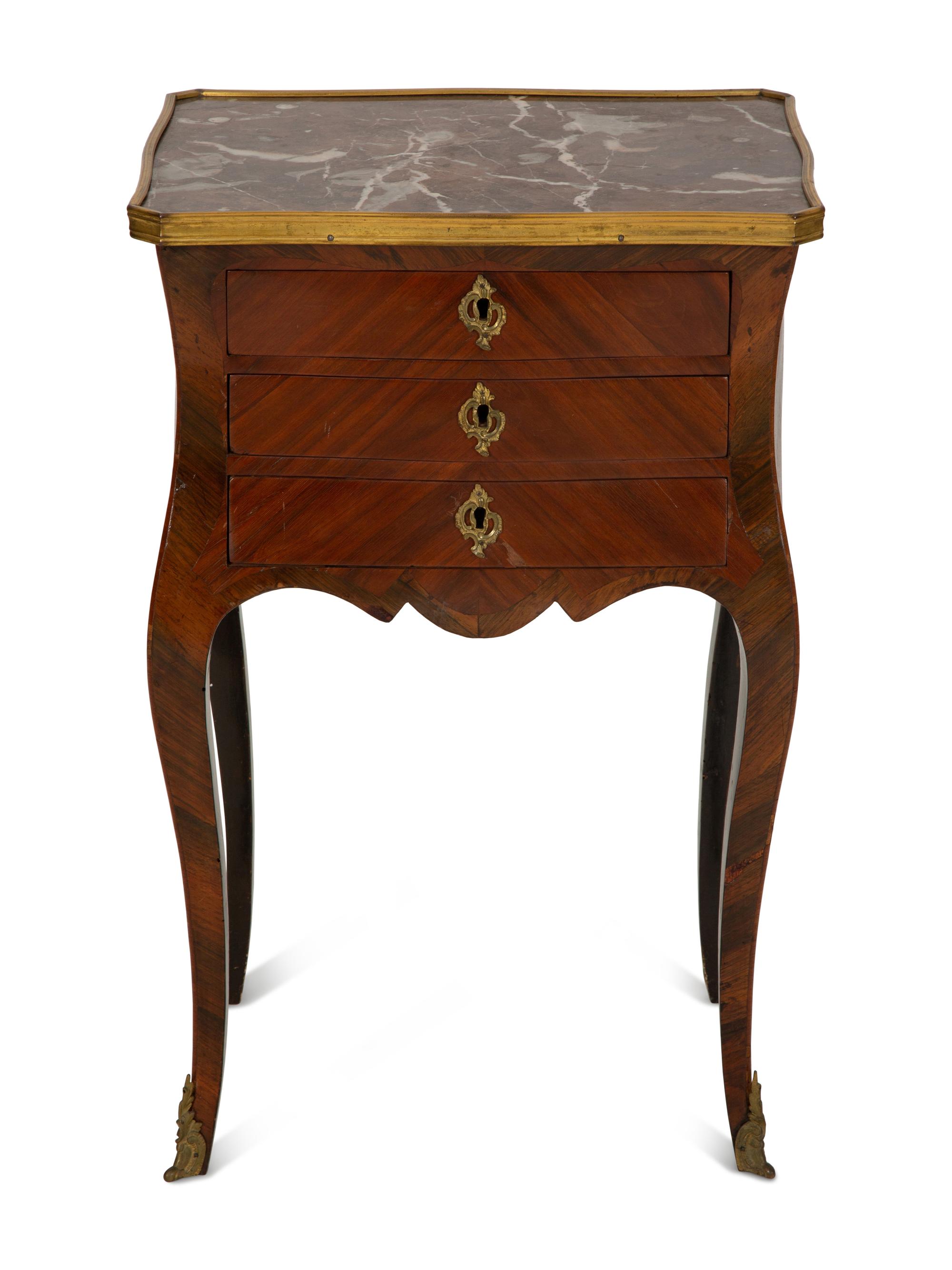 A Louis XV Style Marble Top Gilt Metal Mounted Side Table