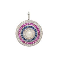 PLATINUM, DIAMOND, SAPPHIRE, RUBY, CULTURED PEARL PENDANT/BROOCH