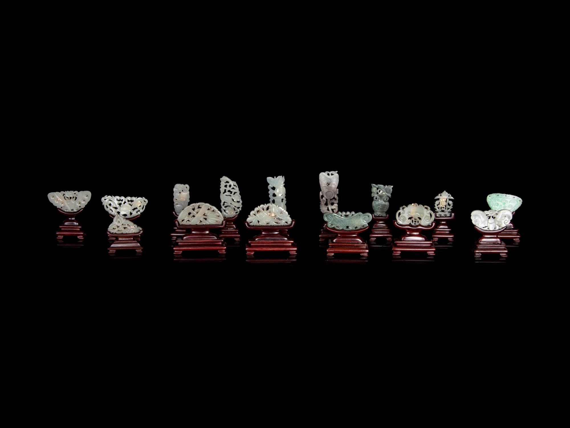 15 Chinese Reticulated Jade and Jadeite Pendants