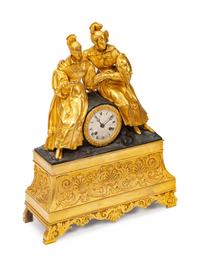 A French Gilt and Patinated Bronze Figural Mantel Clock