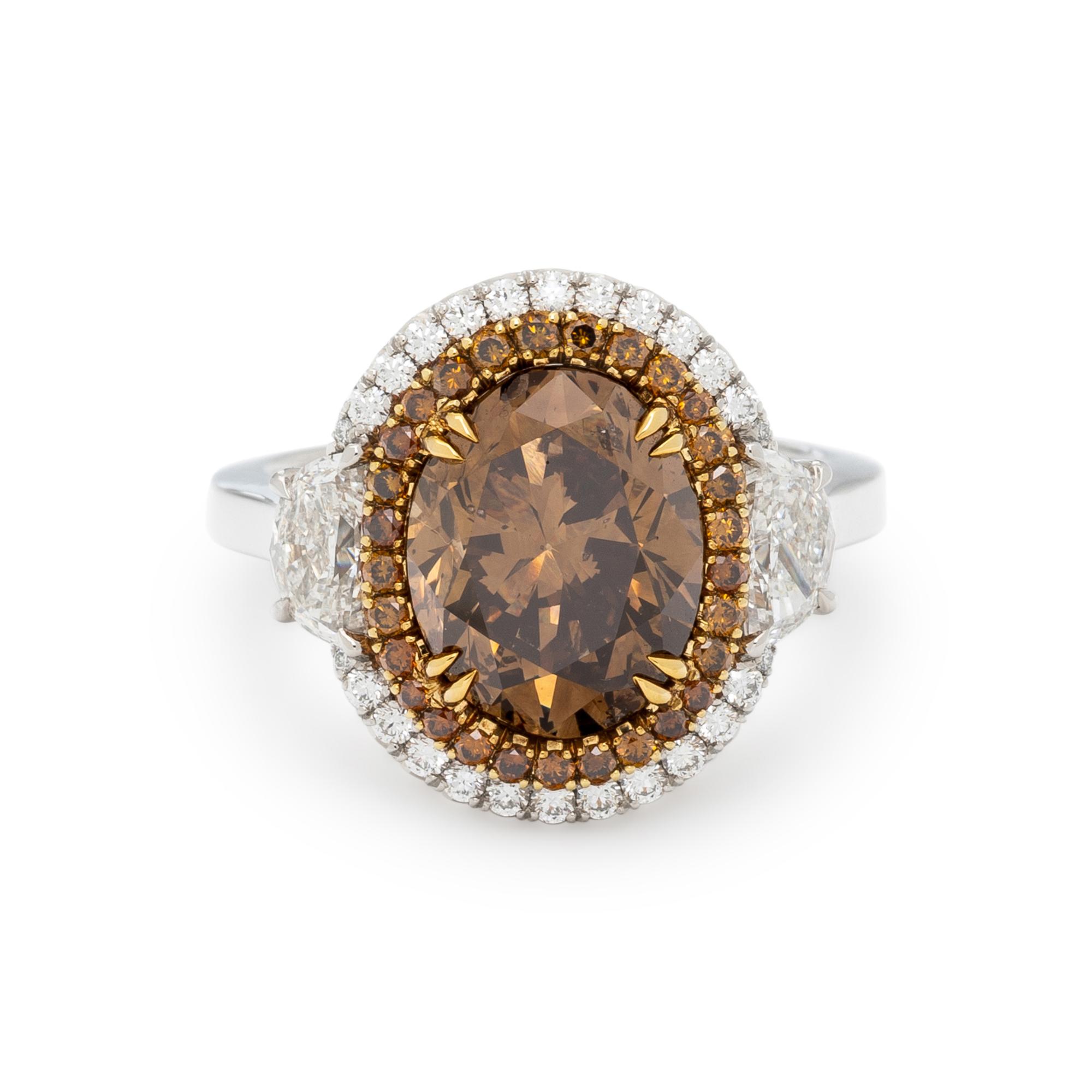 FANCY DARK YELLOWISH BROWN DIAMOND AND DIAMOND RING