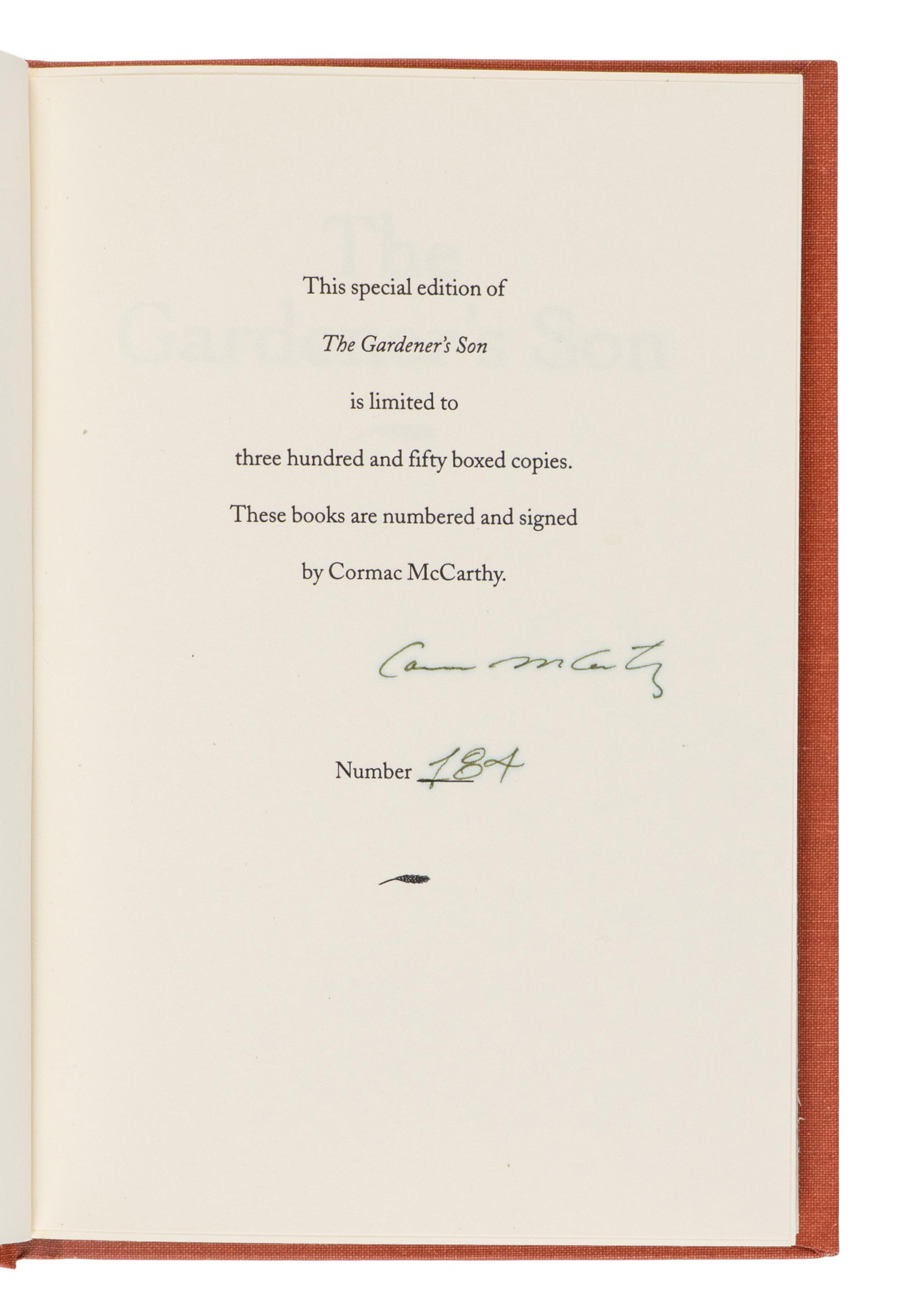 McCARTHY, Cormac (1933-2023). The Gardener's Son. Hopewell, NJ: The Ecco Press, 1996.