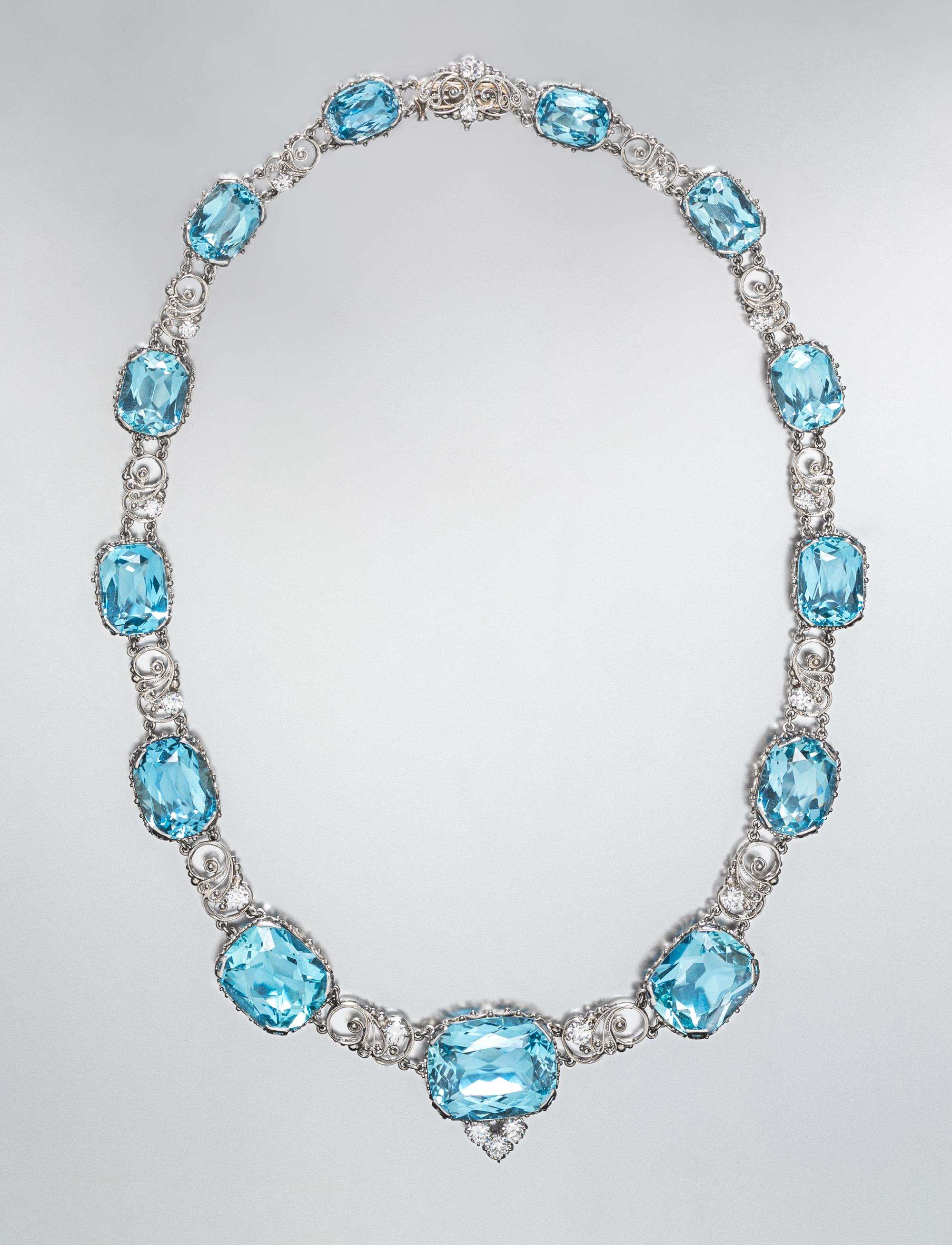 An Important Platinum, Aquamarine and Diamond Necklace, Tiffany & Co., Circa 1915, 55.90 dwts.