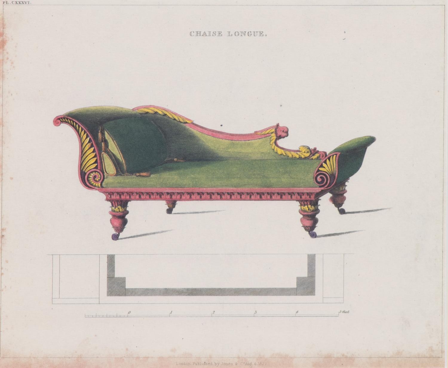 A Set of Nine Color Engravings of Furniture Design Framed height 23 x width 13 inches. — 20TH CENTURY