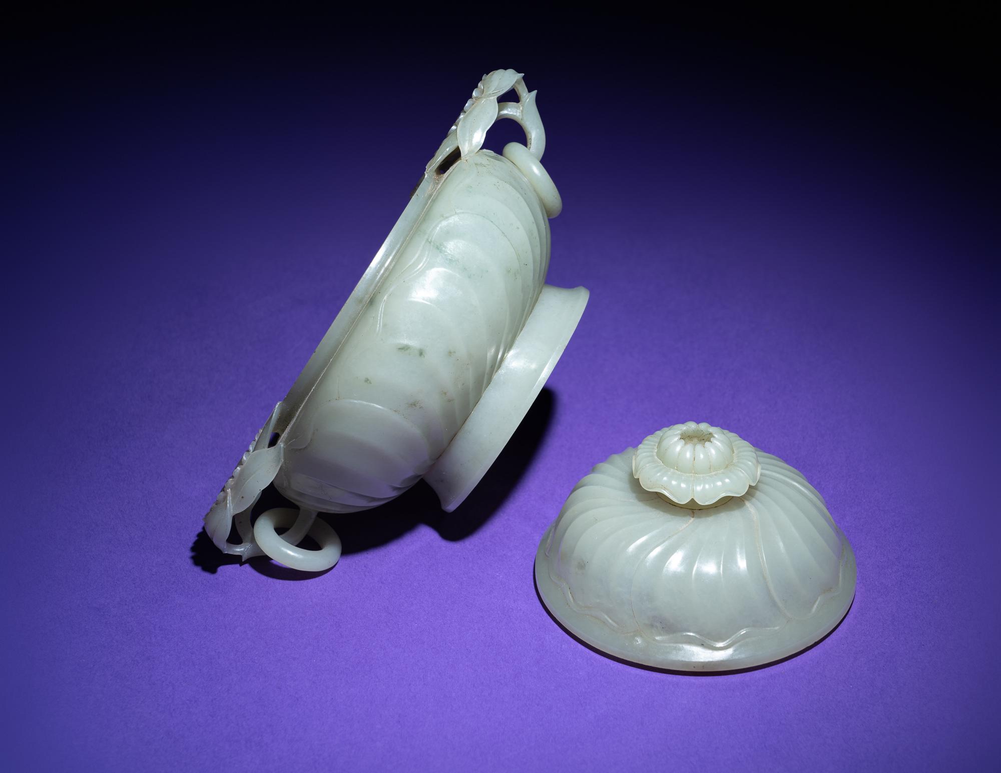 A Chinese Carved Jade 'Chrysanthemum' Incense Burner and Cover