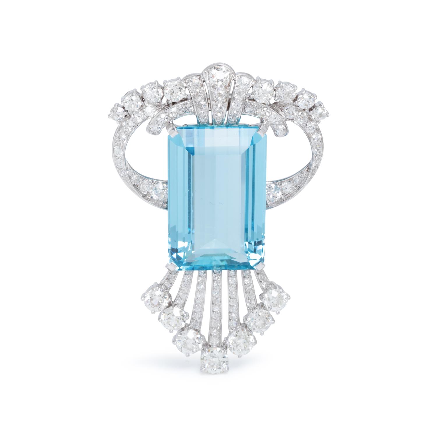 AQUAMARINE AND DIAMOND PENDANT/BROOCH