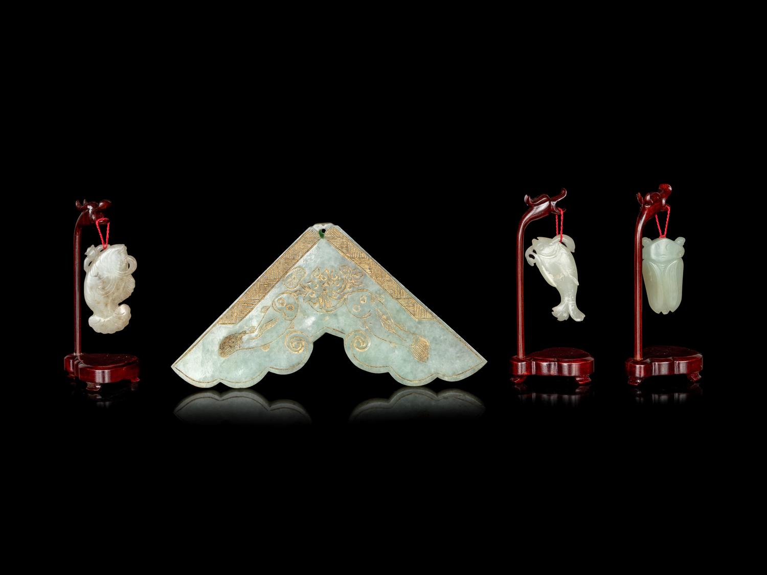 Four Chinese Celadon Jade Hanging Articles