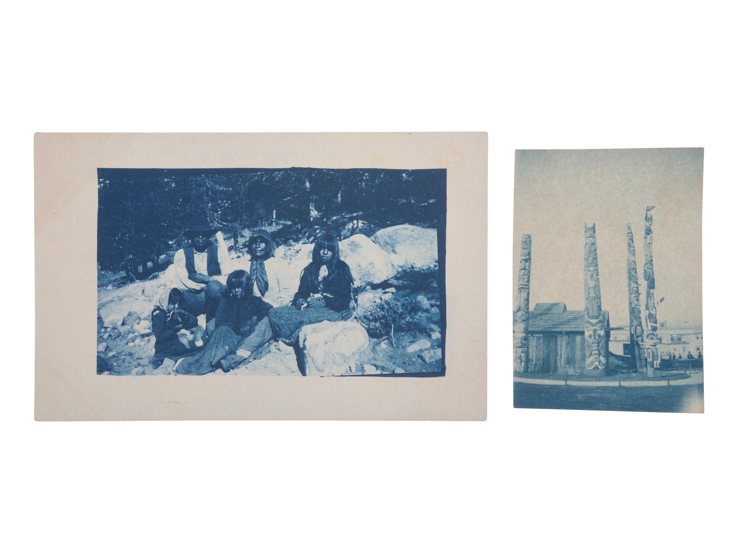 [NATIVE AMERICANS]. 8 photographs, incl. cyanotype of Native Americans attributed to Edward CURTIS.