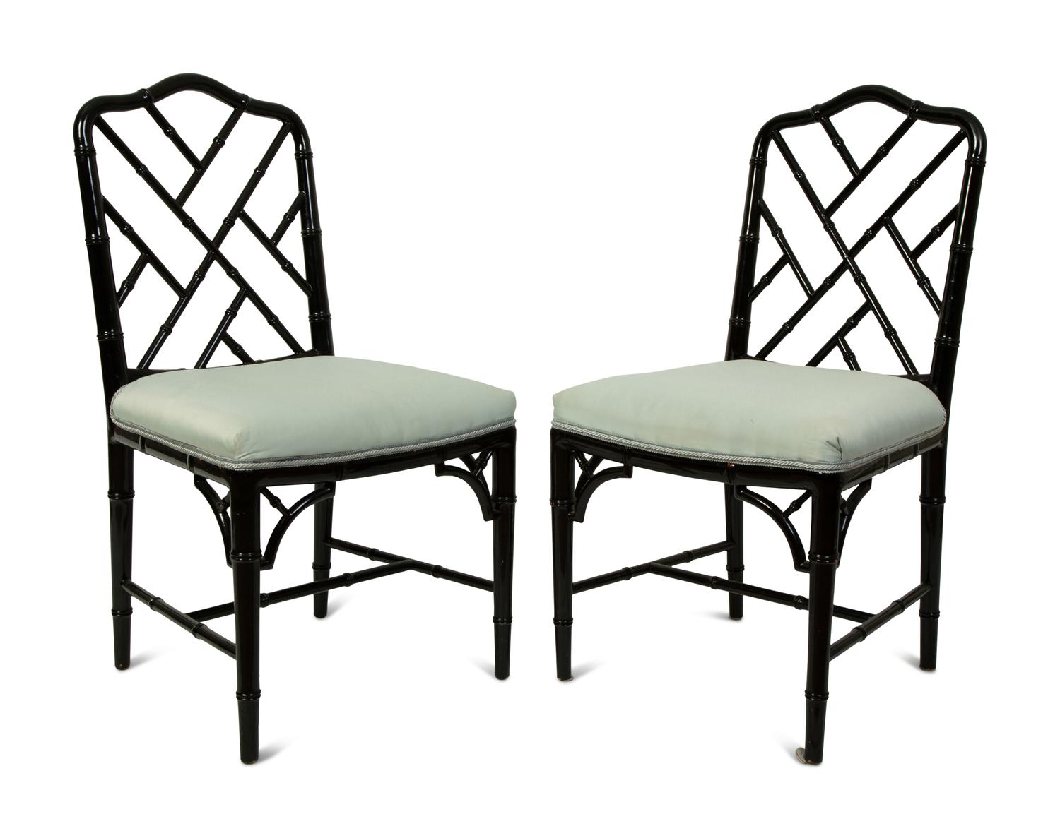 A Pair of Chinese Chippendale Style Black Lacquer Side Chairs — 20TH CENTURY