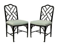 A Pair of Chinese Chippendale Style Black Lacquer Side Chairs — 20TH CENTURY